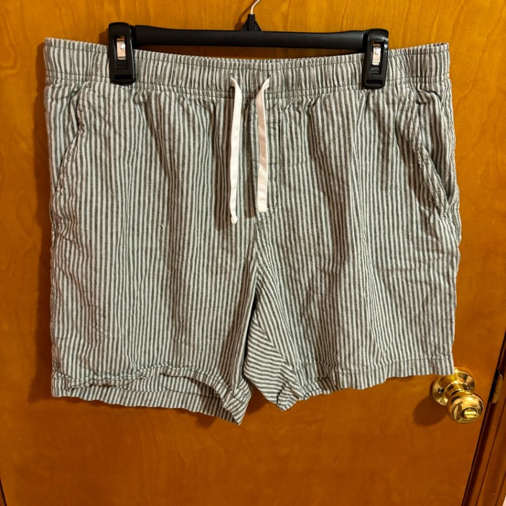 Old Navy Linen Shorts Jogger Medium Stripe Pockets 7" Inseam Draw‎ String Waist - Picture 2 of 12